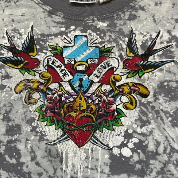 Vintage No Boundaries Tie Dye Peace Love Crewneck Tee Women's L Gray Y2K - Picture 5 of 7